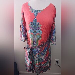 Uncle Frank Womans Med Paisley Coral W Removable Belt Knee High Dress